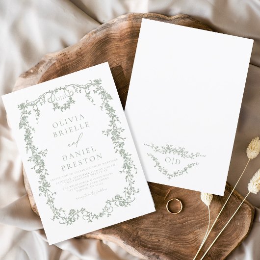 セージビクトリアングリーンフローラ結婚ズモノグラム 招待状