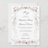 セージビクトリアン赤面ピンクフローラ結婚つる植物 招待状 (正面)