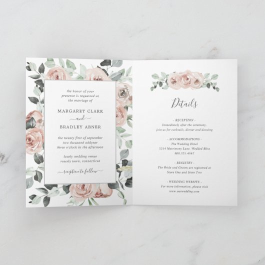 セージピンクフローラダスティバラ折り結婚返し 招待状 (内部)