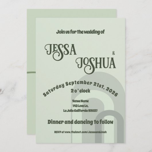 セージファンキーレトロディスコ結婚ーズはっきりした-モダンおもしろい 招待状 (正面/裏面)