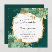 セージファンシーグリーン金ゴールドフローラバラキンセアニェラ 招待状 (正面/裏面)