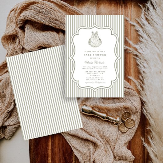 セージファームハウスヴィンテージベビーシャワー 招待状