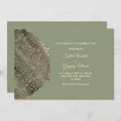 セージフェイクグリーン金ゴールドエスニクラシックカル結婚ズ 招待状 (正面/裏面)
