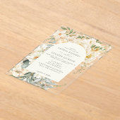 セージフォーマルグリーンとアイボリーフローラ庭園の結婚式 アクリル招待状 (レイダウン)