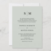 セージフォーマルグリーンモノグラムエレガントなウェディングインビット 招待状 (正面)