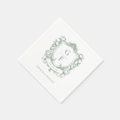 セージフランスのグリーンバラモノグラム結婚クレスト スタンダードカクテルナプキン (角)