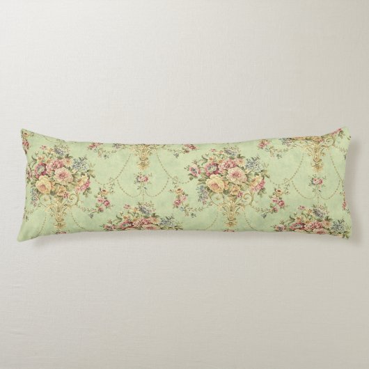 セージフランスのグリーンビクトリアンスタイルフローラロココ ボディピロー (正面)