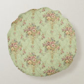 セージフランスのグリーンビクトリアンスタイルフローラロココ ラウンドクッション (裏面)