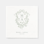 セージフランスのグリーンフローラククラシックレ結婚スト スタンダードカクテルナプキン (正面)