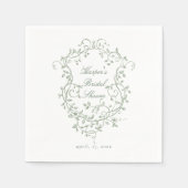 セージフランスのグリーンフローラクレストブライダルシャワー スタンダードカクテルナプキン (正面)