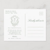 セージフランスのグリーンフローラクレスト結婚サンキュー ポストカード (裏面)