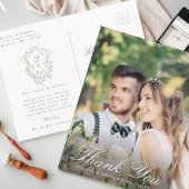 セージフランスのグリーンフローラクレスト結婚サンキュー ポストカード