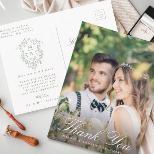 セージフランスのグリーンフローラクレスト結婚サンキュー ポストカード