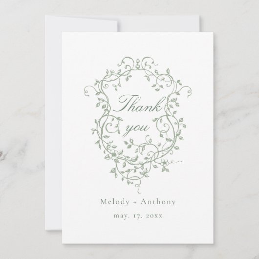 セージフランスのグリーンフローラ結婚クレストの写真 サンキューカード (正面)
