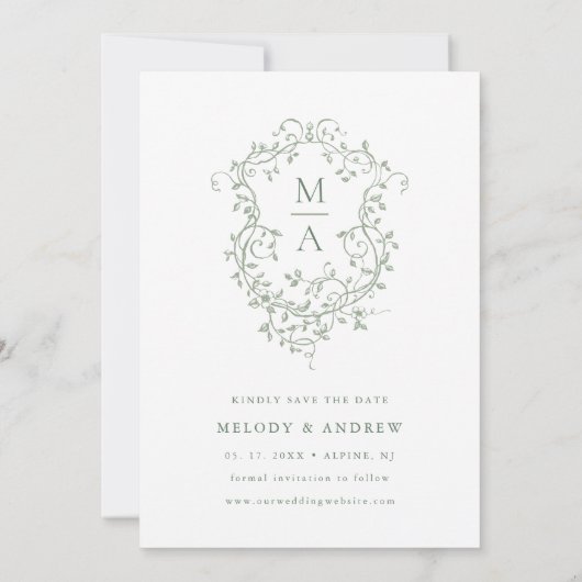 セージフランスのグリーンフローラ結婚クレストの写真 セーブザデート (裏面)