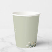 セージフローラと葉の水色結婚のイニシャル 紙コップ (右)