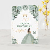 セージフローラブルネットヘアガールハッピーバースデー カード (黄色い花)