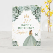 セージフローラブロンデヘアガールハッピーバースデー カード (黄色い花)