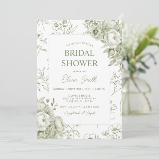 セージフローラヴィンテージChinoiserieブライダルシャワー 招待状 (スタンド正面)
