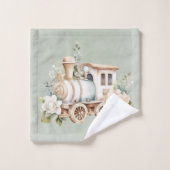 セージフローラ列車ボーイベビーシャワーカスタムギフト バスタオルセット (ウォッシュタオル)