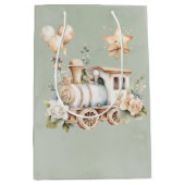 セージフローラ列車ボーイベビーシャワーギフト ミディアムペーパーバッグ (正面)