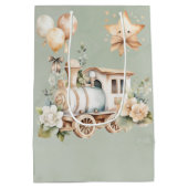 セージフローラ列車ボーイベビーシャワーギフト ミディアムペーパーバッグ (裏面)