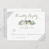 セージフローラ花とホワイトウッドウェディングRSVPカード インビテーションポストカード (正面/裏面)