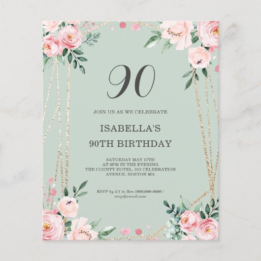 セージフローラ90th予算誕生日招待状 (正面)