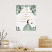 セージブルネットヘアプリンセス誕生日ウェルカム ポスター (キッチン)