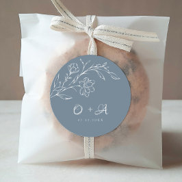 セージブルーエレガントウェディングモノグラム封筒用シール ラウンドシール