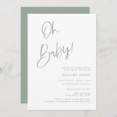 セージブルー/グリーンボヘミアンベビーシャワー招待状 招待状 (正面/裏面)