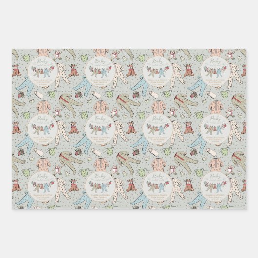 セージベビーその冷たい外の冬の赤ちゃんシャワー ラッピングペーパーシート (正面)