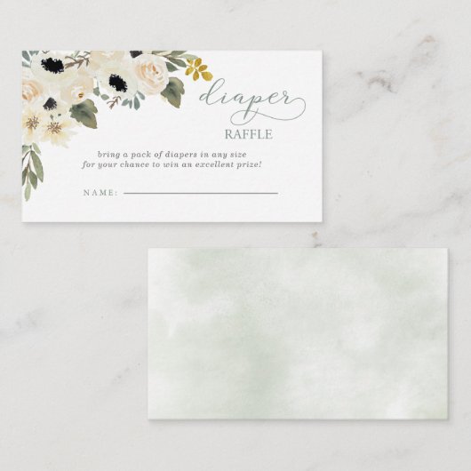 セージベビーの開花アイボリーベビーシャワーオムツラッフル エンクロージャーカード (正面/裏面)