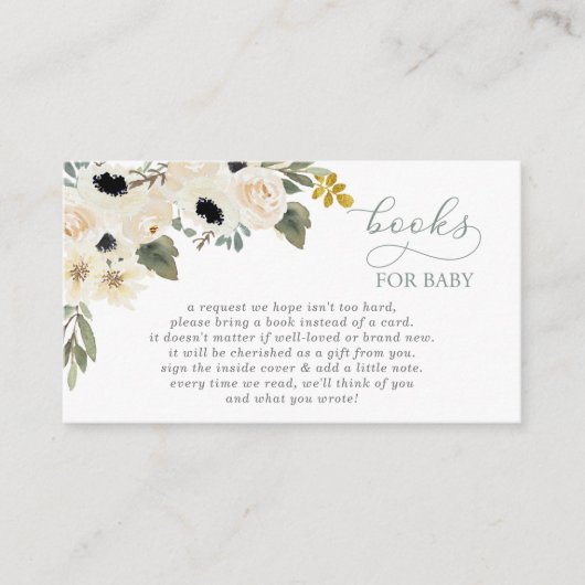 セージベビー開花アイボリーベビーシャワーブックリクエスト エンクロージャーカード (正面)