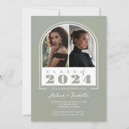 セージホワイトアーチレトロ2024写真卒業パーティー 招待状