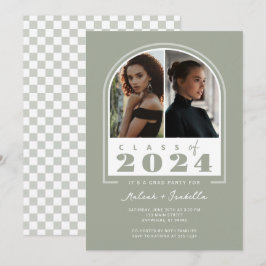 セージホワイトアーチレトロ2024写真卒業パーティー 招待状