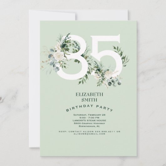 セージホワイトエレガントフローラ85thバースデーパーティー 招待状 (正面)