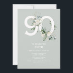 セージホワイトエレガントフローラ90thバースデーパーティー 招待状<br><div class="desc">ホワイトフローラエレガント第90回Sage Birthday Party Invitation.</div>
