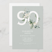 セージホワイトエレガントフローラ90thバースデーパーティー 招待状 (正面/裏面)
