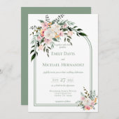 セージホワイト赤面ピーチフローラアーチ招待状 招待状 (正面/裏面)