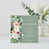 セージホワイト赤面ピーチフローラブライダルシャワー招待状 招待状 (スタンド正面)