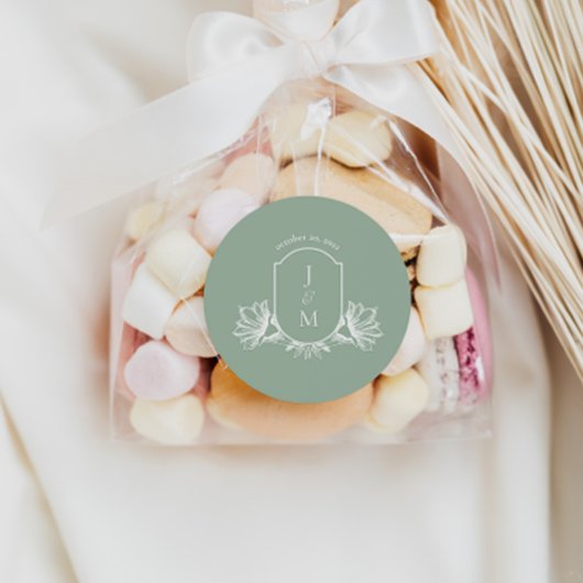 セージボタニカルモノグラムクレストの好意ステッカー ラウンドシール