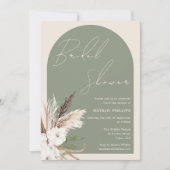 セージボホアーチベージュフローラブライダルシャワー 招待状 (正面)