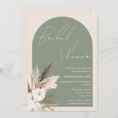 セージボホアーチベージュフローラブライダルシャワー 招待状 (正面/裏面)