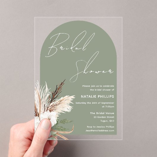 セージボホアーチホワイトフローラブライダルシャワー アクリル招待状 (インサイチュ (ポータブル))