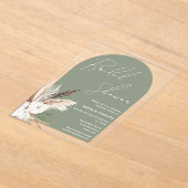 セージボホアーチホワイトフローラブライダルシャワー アクリル招待状 (レイダウン)