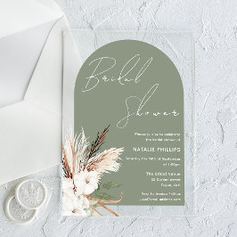 セージボホアーチホワイトフローラブライダルシャワー アクリル招待状