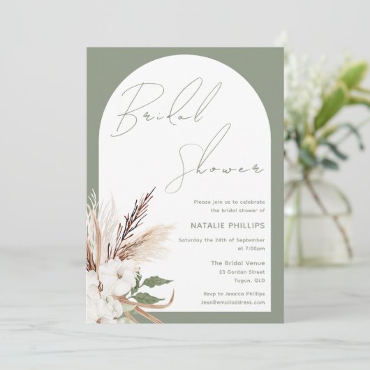セージボホアーチホワイトフローラブライダルシャワー 招待状 (スタンド正面)
