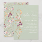 セージボホエレガントワイルドフラワーズブライダルシャワー 招待状 (正面/裏面)