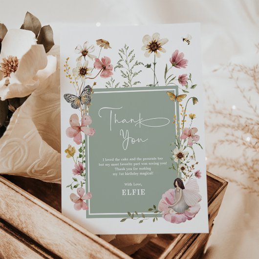 セージボホフェアリーヤンドフラワーガーデンガール誕生日 サンキューカード